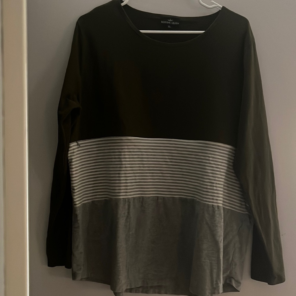 NURSING QUEEN XL LONG SLEEVE COTTON NURSING TOP- 3 BLOCK-OLIVE